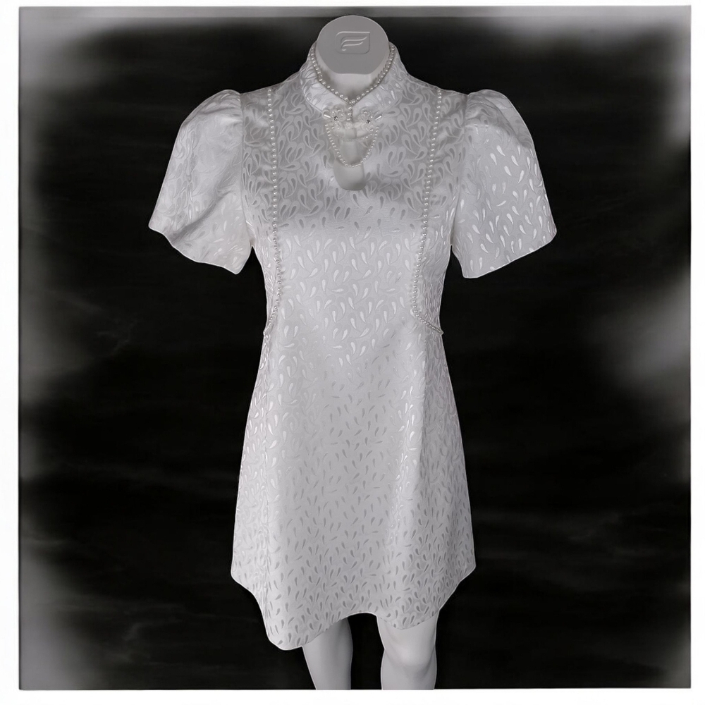 Elegant White Puff Sleeve Dress Size Small